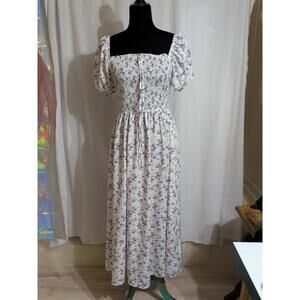 Shein Meadow Milkmaid Coquette Midi Purple Floral Dress W/ Puff Sleeves Sz M